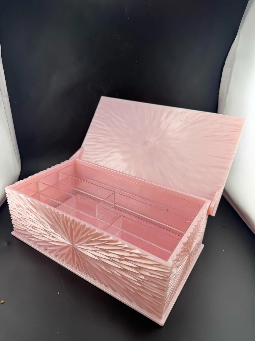 Vintage 1950’s Celebrity Pink Lucite Jewelry Box Organizer with Tray